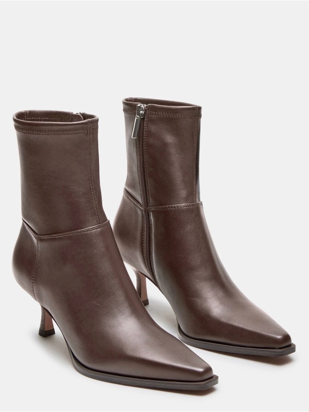 Steve Madden Stasia Brown Leather Point Toe Stiletto Kitten Heel Ankle Boots